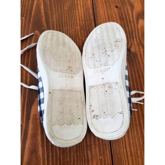 J.Crew Womens Gingham Lace-Up Sneakers Size 7 Navy  Blue White Canvas - Picture 5 of 7